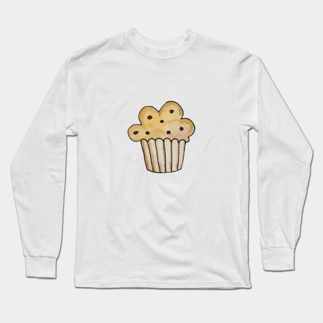 Muffin Watercolor Seamless Pattern Long Sleeve T-Shirt by Ala Lopatniov